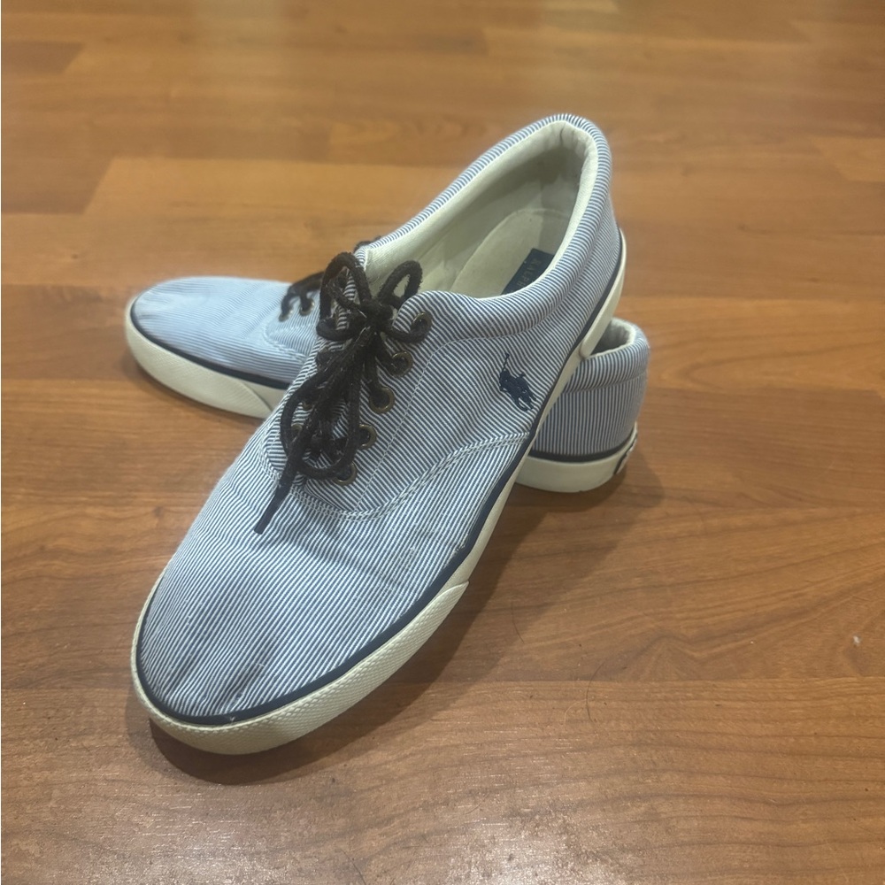 Polo by Ralph Lauren Men’s Light Blue Pinstripe Canvas Sneakers